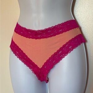PINK Victoria's Secret Coral Bikini with Fuchsia Lace Trim